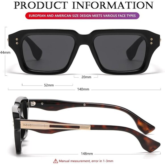 Retro Rectangle Black Tortoise Sunglasses Men Women Fashion Square Frame Shades